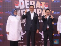 Potret Anies-Cak Imin Datang ke Lokasi Debat, Beri 'Dadah' & Jempol