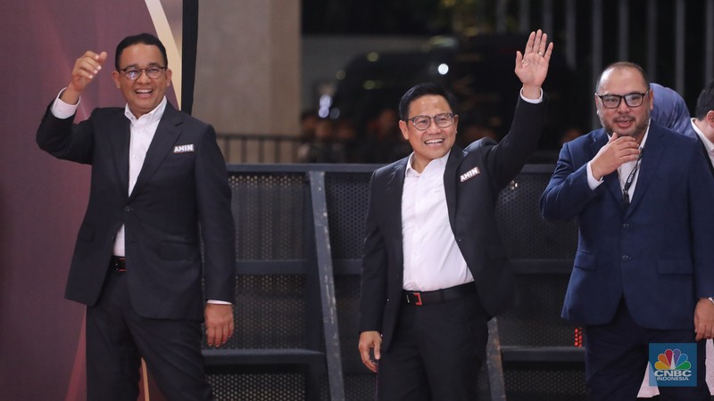 Pasangan Capres-Cawapres Anies Baswedan dan Muhaimin Iskandar tiba di JCC Senayan, Jakarta, Minggu (21/1/2024). (CNBC Indonesia/Faisal Rahman)