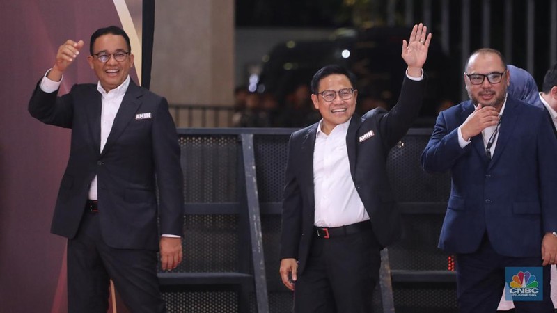 Pasangan Capres-Cawapres Anies Baswedan dan Muhaimin Iskandar tiba di JCC Senayan, Jakarta, Minggu (21/1/2024). (CNBC Indonesia/Faisal Rahman)