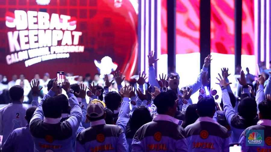 Suasana debat calon wakil presiden Pemilu 2024 di JCC, Jakarta, Minggu, (21/1/2024). (CNBC Indonesia/Muhammad Sabki)