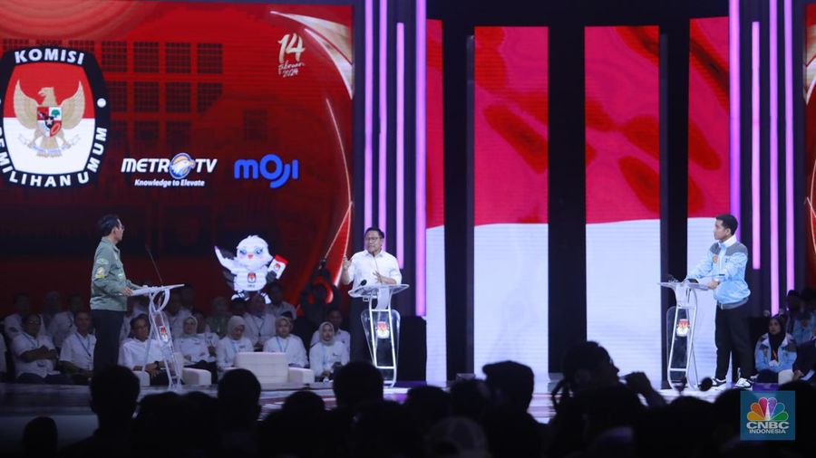 Suasana saat debat keempat Calon Wakil Presiden (Cawapres) Pemilu Tahun 2024. (CNBC Indonesia/Muhammad Sabki)