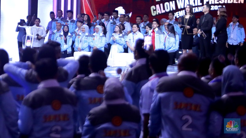 Suasana saat debat keempat Calon Wakil Presiden (Cawapres) Pemilu Tahun 2024. (CNBC Indonesia/Muhammad Sabki)