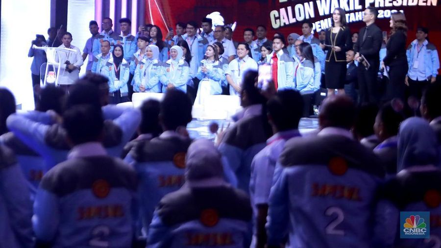 Suasana saat debat keempat Calon Wakil Presiden (Cawapres) Pemilu Tahun 2024. (CNBC Indonesia/Muhammad Sabki)