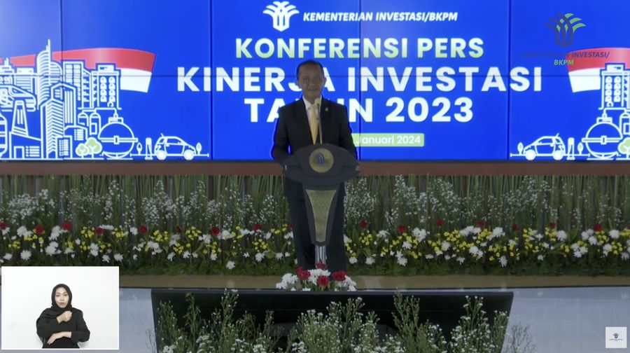 Bahlil Lahadalia dalam acara Konferensi Pers Kinerja Investasi Tahun 2023. (Tangkapan layar Youtube Kementerian Investasi - BKPM)