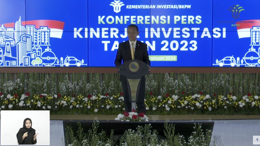 Bahlil Lahadalia dalam acara Konferensi Pers Kinerja Investasi Tahun 2023. (Tangkapan layar Youtube Kementerian Investasi - BKPM)