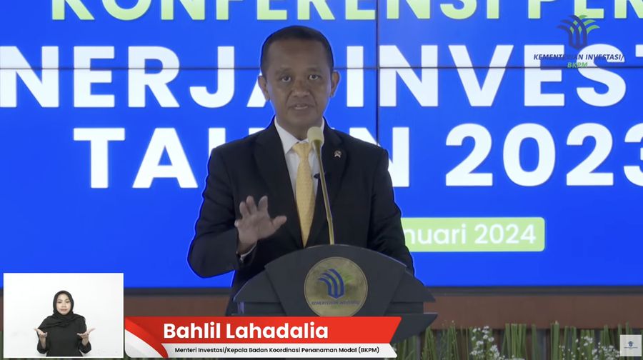 Bahlil Lahadalia dalam acara Konferensi Pers Kinerja Investasi Tahun 2023. (Tangkapan layar Youtube Kementerian Investasi - BKPM)