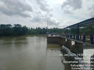 Bendung Lekopancing Maros Naik Status Waspada, Ketinggian Air di Atas Mercu