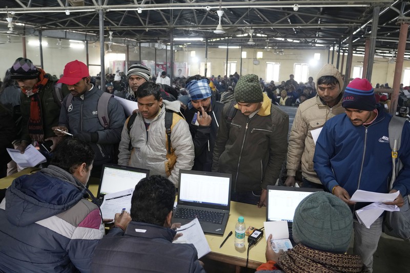 India Israel Workers Indian workers aspiring to be hired for jobs in Israel line up during a recruitment drive in Lucknow, India, Thursday, Jan. 25, 2024. (AP Photo/Rajesh Kumar Singh)