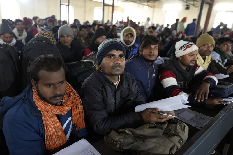 India Israel Workers Indian workers aspiring to be hired for jobs in Israel line up during a recruitment drive in Lucknow, India, Thursday, Jan. 25, 2024. (AP Photo/Rajesh Kumar Singh)