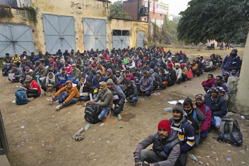 India Israel Workers Indian workers aspiring to be hired for jobs in Israel line up during a recruitment drive in Lucknow, India, Thursday, Jan. 25, 2024. (AP Photo/Rajesh Kumar Singh)