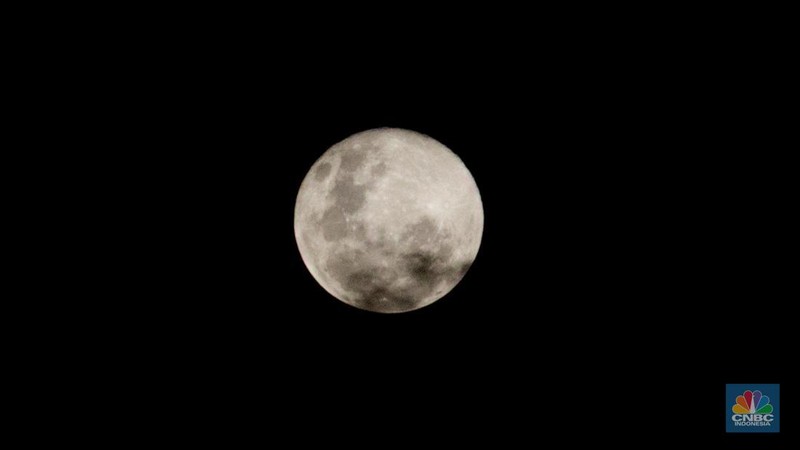 Bulan purnama pertama 2024, yang dikenal sebagai 'bulan serigala' (wolf moon). (CNBC Indonesia/Muhamad Sabki)