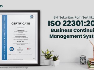 BNI Sekuritas Raih Sertifikasi ISO 22301:2019 BCMS