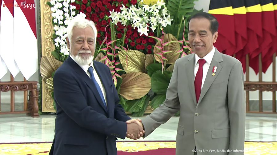 Presiden Joko Widodo (Jokowi) menyambut kunjungan kenegaraan Perdana Menteri Republik Demokratik Timor Leste Xanana Gusmao Upacara penyambutan dilakukan di Istana Bogor, Jumat (26/1/2024). (Tangkapan Layar Youtube Sekretariat Presiden)