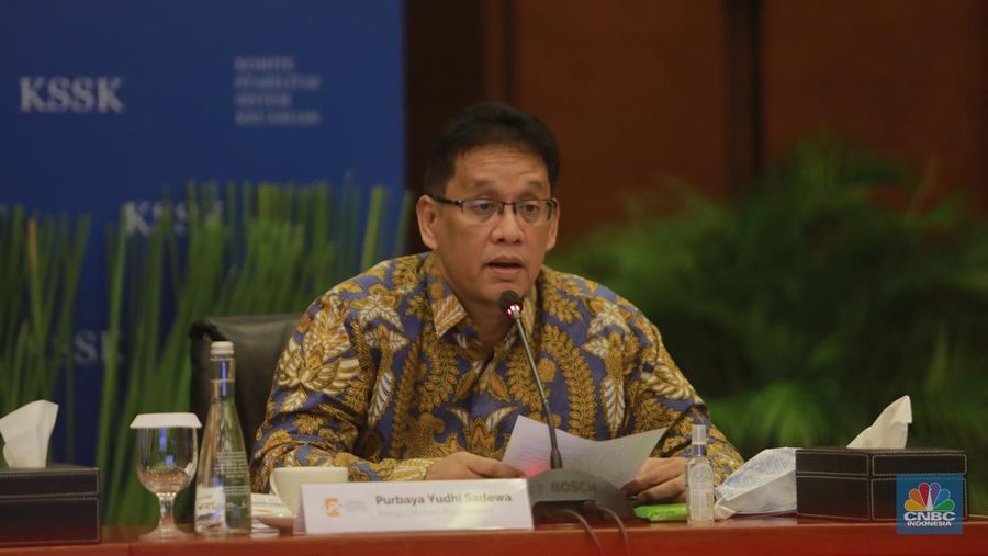 Ketua DK LPS, Purbaya Yudhi Sadewa dalam acara Konferensi pers Hasil Rapat Berkala KSSK I Tahun 2024 di Kementerian Keuangan, Selasa (30/1/2024). (CNBC Indonesia/Muhammad Sabki)