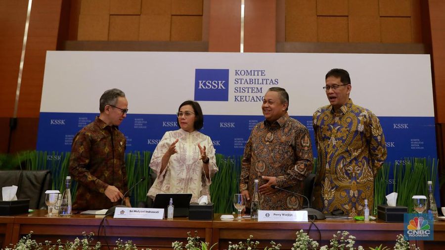 Konferensi pers Hasil Rapat Berkala KSSK I Tahun 2024 di Kementerian Keuangan, Selasa (30/1/2024). (²©²ÊÍøÕ¾/Muhammad Sabki)