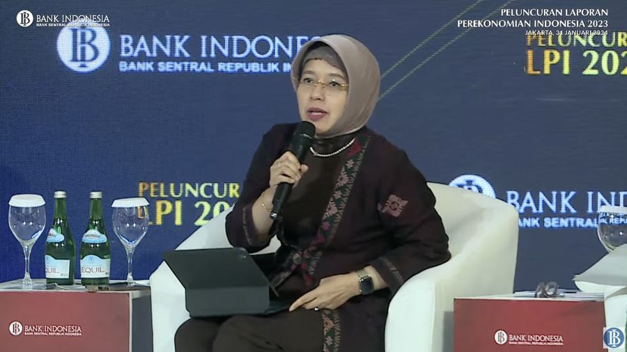Plt Kepala Badan Pusat Statistik (BPS) Amalia Adininggar Widyasanti dalam acara Peluncuran Laporan Perekonomian Indonesia 2023. (Tangkapan layar Youtube Bank indonesia)