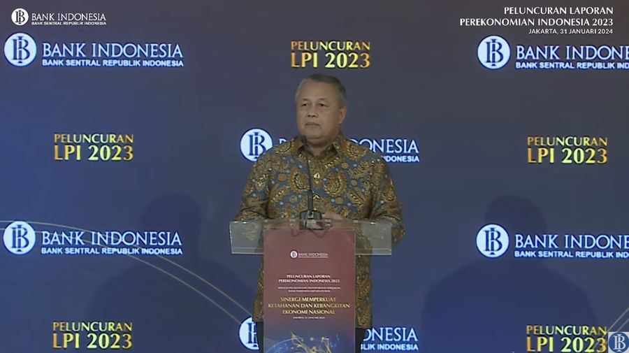 Sambutan Gubernur Bank Indonesia (BI) Perry Warjiyo dalam Peluncuran Laporan Perekonomian Indonesia 2023, Rabu (31/1/2024). (Tangkapan layar Youtube Bank Indonesia)