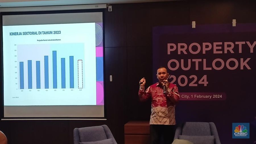 Anton Sitorus dalam acara Sinar Mas Land Property Outlook 2024 di BSD City, Kamis (1/2/2024). (վ/Ferry Sandi)
