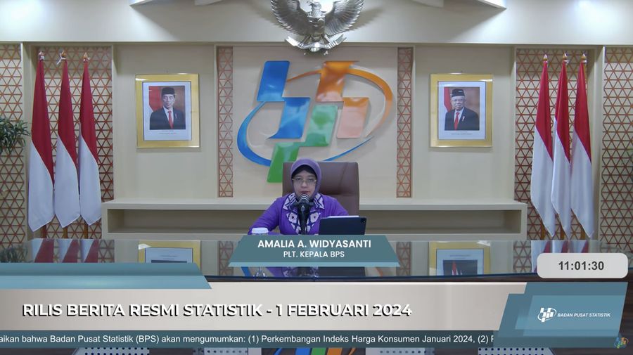 Plt. Kepala BPS Amalia Adininggar Widyasanti dalam rilis BPS, Kamis (1/2/2024). (Tangkapan layar Youtube BPS RI)