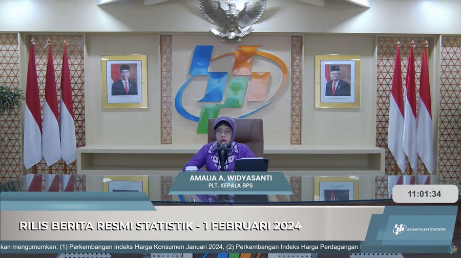 Plt. Kepala BPS Amalia Adininggar Widyasanti dalam rilis BPS, Kamis (1/2/2024). (Tangkapan layar Youtube BPS RI)