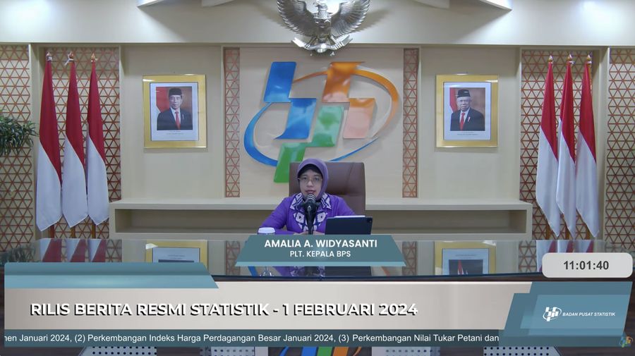 Plt. Kepala BPS Amalia Adininggar Widyasanti dalam rilis BPS, Kamis (1/2/2024). (Tangkapan layar Youtube BPS RI)