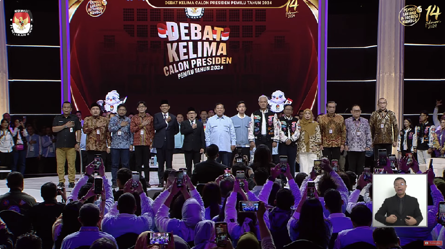 Debat kelima calon presiden Pemilu 2024 di JCC, Jakarta, Minggu, (4/2/2024). (Tangkapan Layar Youtube KPU RI)
