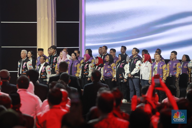 Suasana debat kelima calon Presiden Pemilu Tahun 2024. (CNBC Indonesia/Muhammad Sabki)