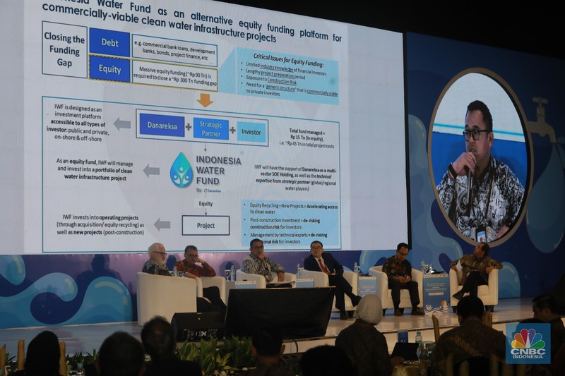 Sekjen Kementerian PUPR, Mohammad Zainal Fatah memberi pemaparan di acara Road to 10th World Water Forum di menara Danareksa, Jakarta, Senin, (5/2/2024). Sekjen Kementerian PUPR, Mohammad Zainal Fatah memberi pemaparan di acara Road to 10th World Water Forum di menara Danareksa, Jakarta, Senin, (5/2/2024). (CNBC Indonesia/Muhammad Sabki)