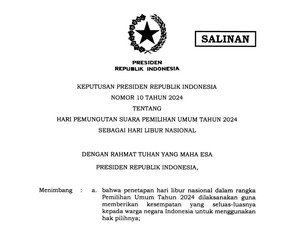 Isi dan Link PDF Keppres No 10 Tahun 2024 tentang Libur Pemilu 14 Februari