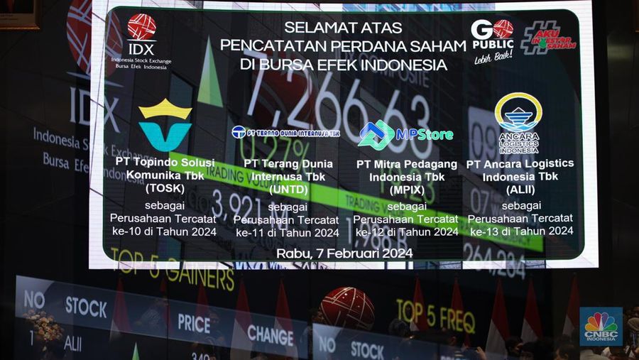 PT Ancara Logistics Indonesia Tbk (ALII) yang merupakan emiten Grup Bakrie, PT Terang Dunia Internusa Tbk (UNTD), emiten sektor teknologi PT Topindo Solusi Komunika Tbk (TOSK) dan PT Mitra Pedagang Indonesia Tbk (MPIX).