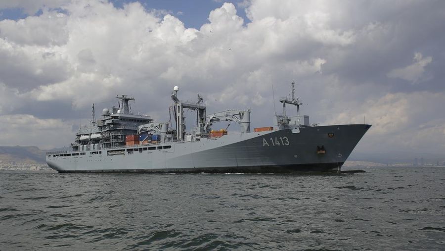 Kapal perang Jerman. (AP Photo/Markus Schreiber, File)