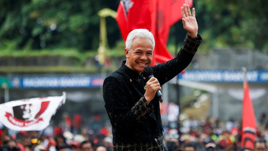 Kampanye akbar calon presiden dan calon wakil presiden nomor urut 3. Ganjar Pranowo dan Mahfud MD di Surakarta, Jawa Tengah, Sabtu (10/2/2024).(REUTERS/Willy Kurniawan)