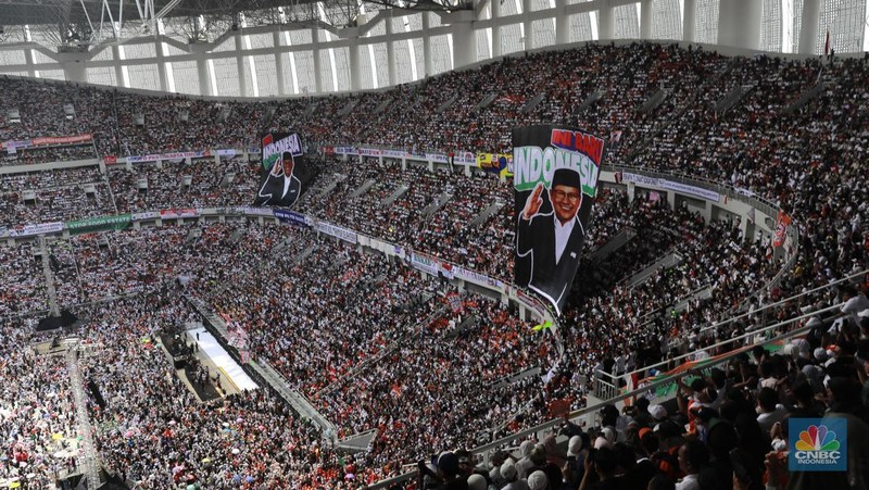 Kampanye akbar Pasangan Calon (Paslon) presiden dan wakil presiden nomor urut 01, Anies Baswedan dan Cak Imin di Jakarta Internasional Stadion (JIS),  Sabtu (10/2/2024). (CNBC Indonesia/Muhammad Sabki)