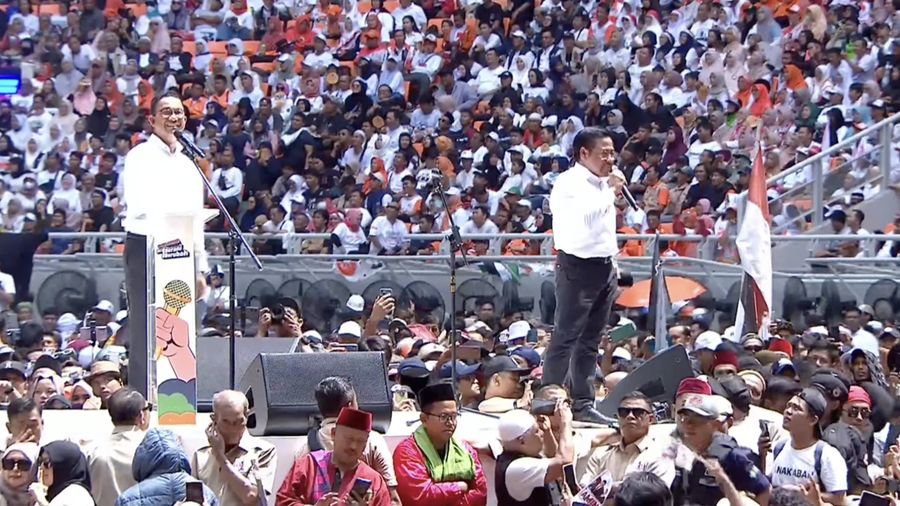 Kampanye akbar Pasangan Calon (Paslon) presiden dan wakil presiden nomor urut 01, Anies Baswedan dan Cak Imin di Jakarta Internasional Stadion (JIS), Sabtu (10/2/2024). (Tangkapan layar Youtube Anies Baswedan) Kampanye akbar Pasangan Calon (Paslon) presiden dan wakil presiden nomor urut 01, Anies Baswedan dan Cak Imin di Jakarta Internasional Stadion (JIS), Sabtu (10/2/2024). (Tangkapan layar Youtube Anies Baswedan)