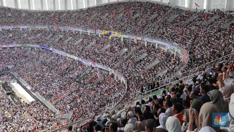 Kampanye akbar Pasangan Calon (Paslon) presiden dan wakil presiden nomor urut 01, Anies Baswedan dan Cak Imin di Jakarta Internasional Stadion (JIS),  Sabtu (10/2/2024). (CNBC Indonesia/Muhammad Sabki)