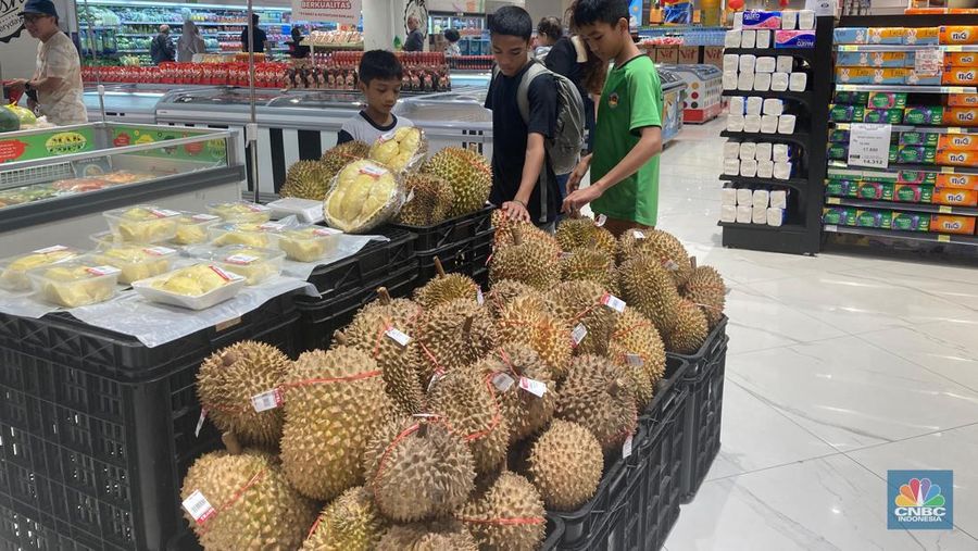 Diskon besar-besaran, buah dan sayur diserbu pengunjung di di Transmart Trans Studio Mall Cibubur. Minggu, (11/2/2024). (CNBC Indonesia/Mentrai Puspandini)