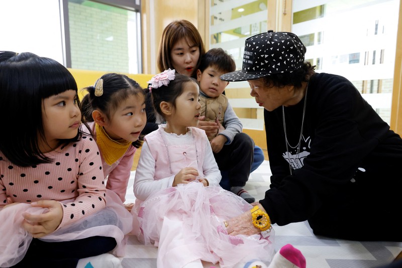 Lee Pil-sun, 85, a member of the granny rap group 