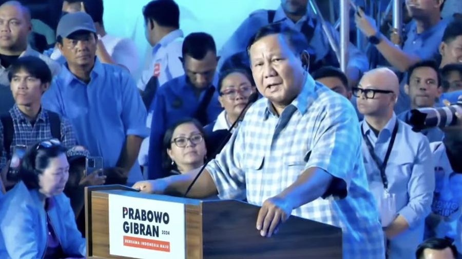 Calon Presiden Prabowo Subianto saat pidato di Istora Senayan. (Tangkapan Layar Youtube Gibran Rakabuming Raka)