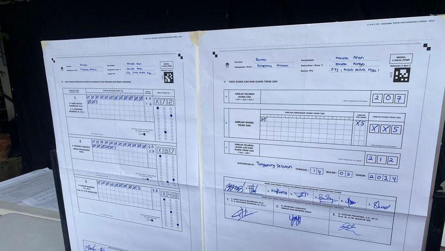 Prabowo-Gibran menang di TPS Sri Mulyani. (CNBC Idonesia)