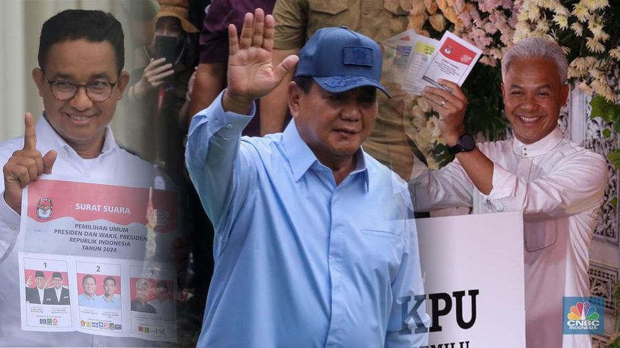 Foto kolase Anies Baswedan, Prabowo Subianto, dan Ganjar Pranowo saat melakukan pencoblosan. (վ)