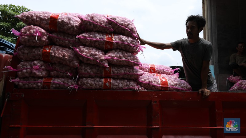 Bawang putih impor dari China di Pasar Kramat Jati, Jakarta Timur, Selasa (27/2/2024). (CNBC Indonesia/Tri Susilo) Bawang putih impor dari China di Pasar Kramat Jati, Jakarta Timur, Selasa (27/2/2024). (CNBC Indonesia/Tri Susilo)
