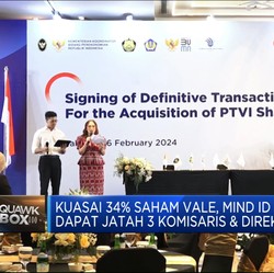 Kuasai 34% Saham Vale, MIND ID Dapat Jatah Komut-Dirut Vale Indonesia