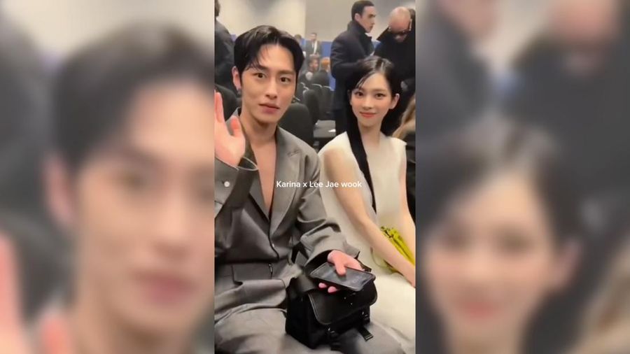 Lee Jaewook dan Karina AESPA saat menghadiri acara Prada show pada Minggu (14/1/2024) lalu. (Tiktok @ktrnaluv00)