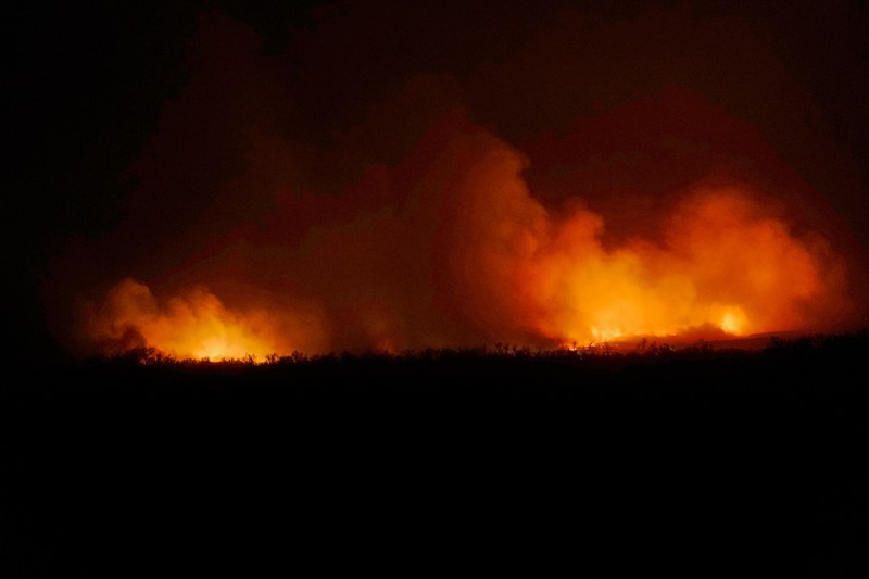 Kebakaran hutan yang memicu evakuasi terjadi di utara Shattuck, Oklahoma, AS, 27 Februari 2024. Kebakaran hutan yang memicu evakuasi terjadi di utara Shattuck, Oklahoma, AS, 27 Februari 2024. (REUTERS/Nick Oxford)
