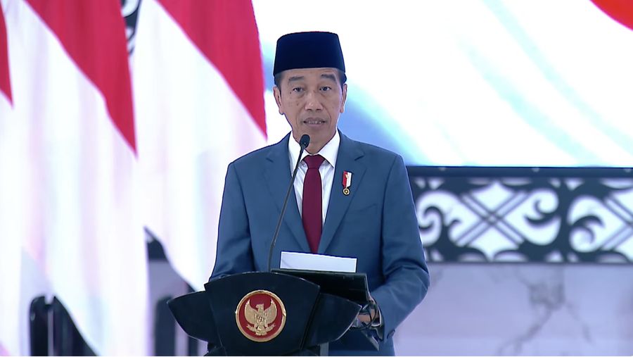 Presiden Joko Widodo saat memberikan sambutan dalam Rapat Pimpinan TNI-POLRI pada Rabu, (28/2/2024). (Tangkapan Layar Youtube Kemnhan RI)