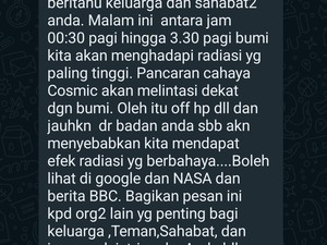 Viral Pesan Berantai WhatsApp Minta Matikan HP karena Radiasi Kosmik, Faktanya?