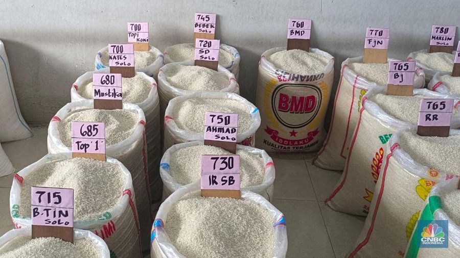 Beras Medium dan Premium di Pasar Induk Cipinang. (CNBC Indonesia/Martyasari Rizky)
