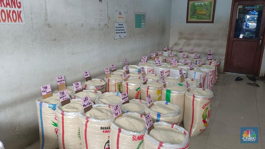Beras Medium dan Premium di Pasar Induk Cipinang. (CNBC Indonesia/Martyasari Rizky)