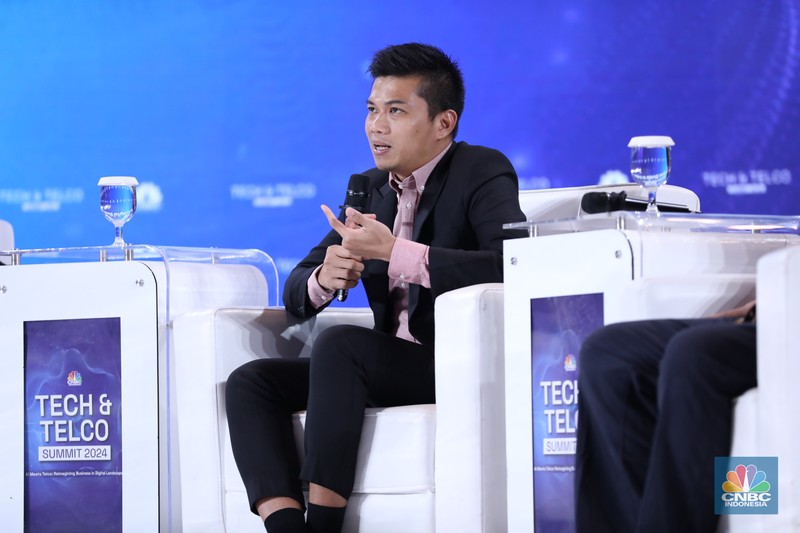 Tech & Telco Summit 2024 Menteri Komunikasi & Informatika RI Budi Arie Setiadi menjadi pembicara kunci di acara Tech & Telco Summit 2024 di Auditorium Menara Bank Mega, Jakarta, Selasa 5/3. (CNBC Indonesia/Tri Susilo)
