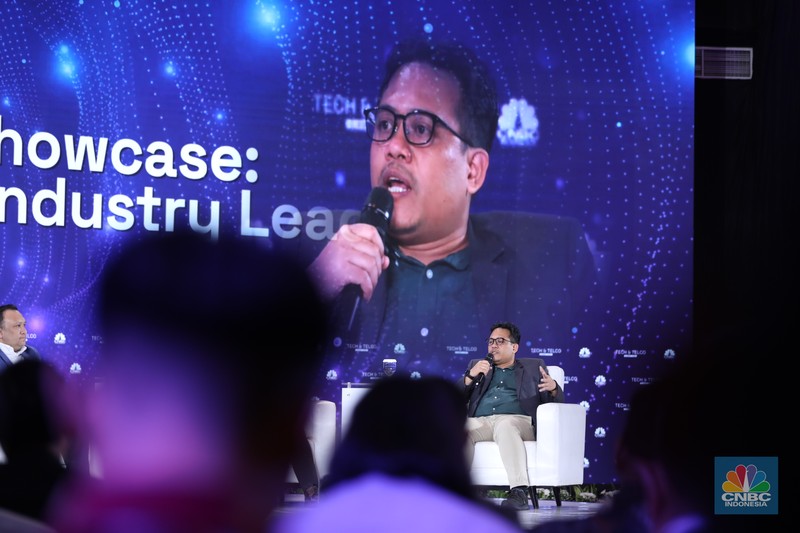 Tech & Telco Summit 2024 Menteri Komunikasi & Informatika RI Budi Arie Setiadi menjadi pembicara kunci di acara Tech & Telco Summit 2024 di Auditorium Menara Bank Mega, Jakarta, Selasa 5/3. (CNBC Indonesia/Tri Susilo)